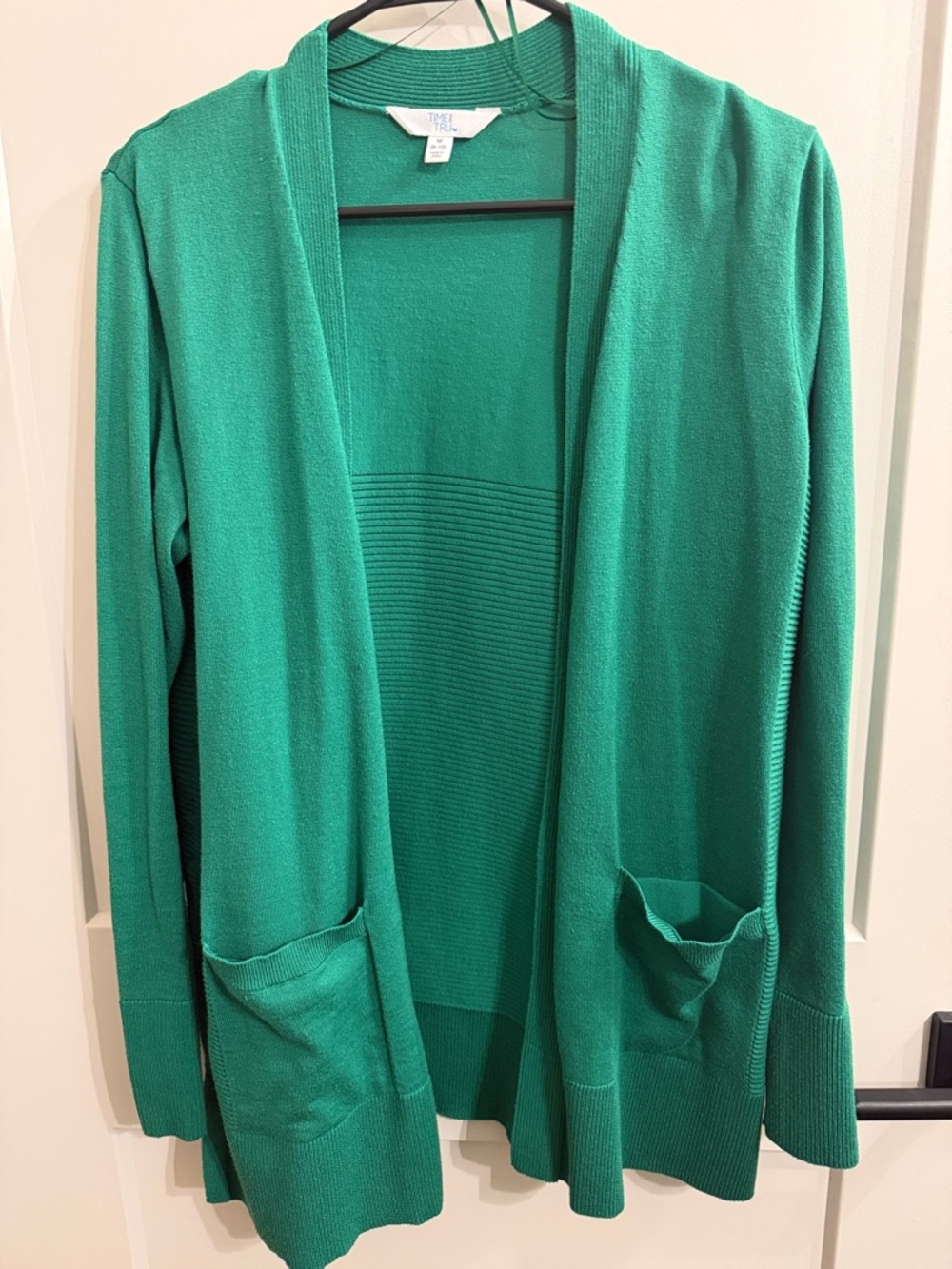 Time and Tru Emerald Open-Front Cardigan with Pockets